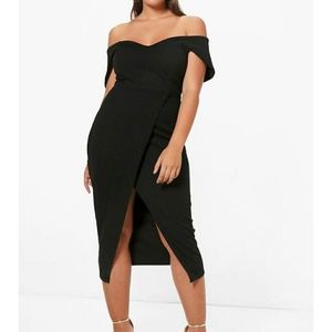 Off the shoulder wrap midi dress